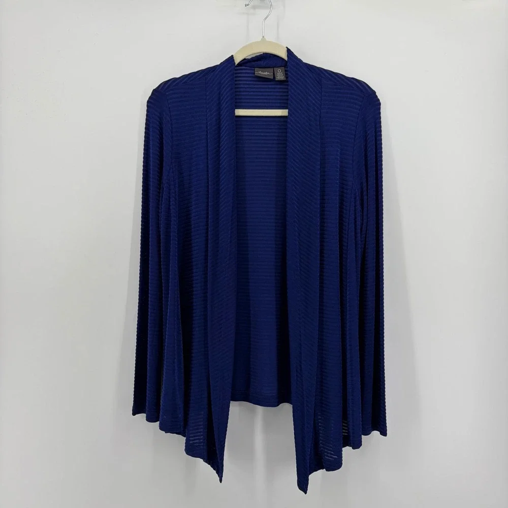 Chico's Travelers Womens 0 Small Blue Open Front Cardigan Ribbed Draped Jacket
